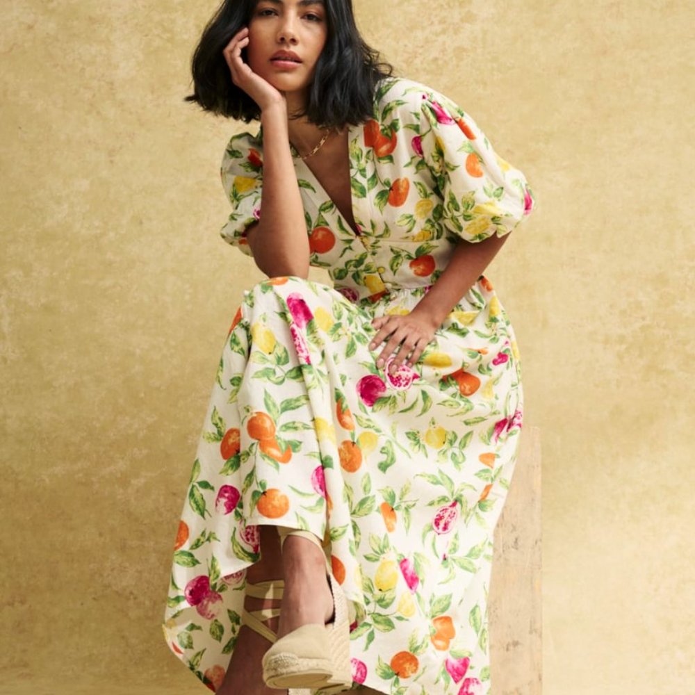 White Fruit Print Starlight Midaxi Dress from Nobody's Child